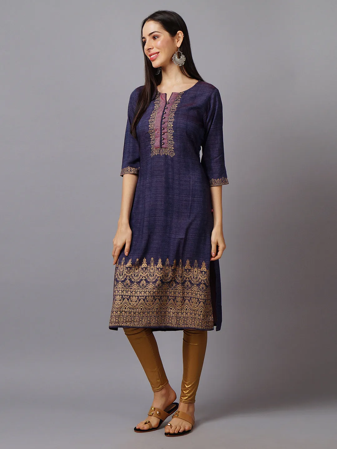 Women Purple Ornamental Printed Kurta